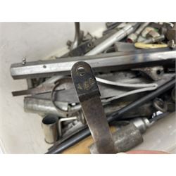 Assorted rifle and pistol spares; early Gem air rifle with sawn off barrel (piece present); telescopic sight; canvas/leather ammunition pouch; Mauser stock; barrel browning solution etc