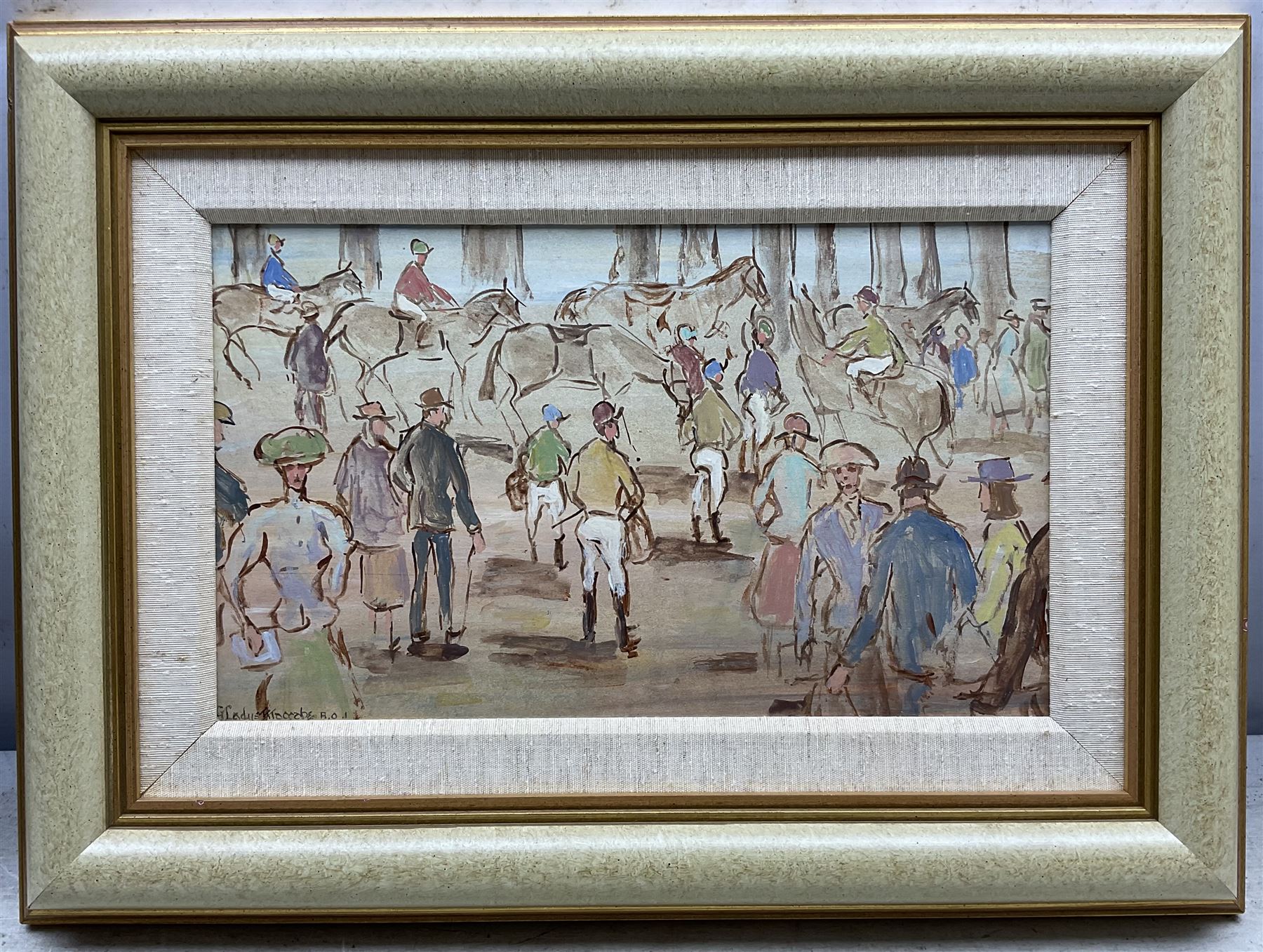 Gladys Maccabe MBE ROI (Northern Irish 1918-2018): Phoenix Park Racecourse - Dublin, gouache and wash signed 21cm x 36cm
