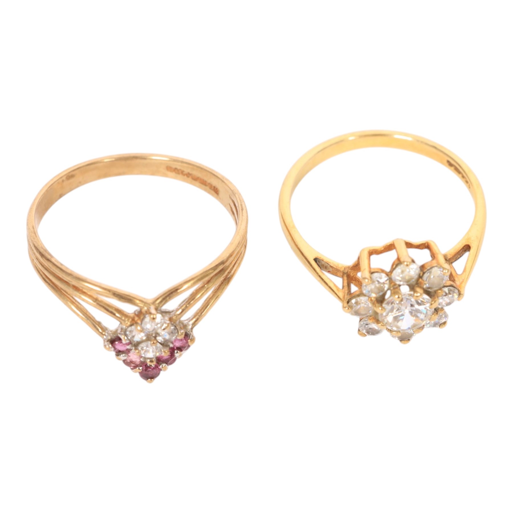 Two 9ct gold cubic zirconia rings, both hallmarked