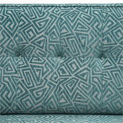 G-Plan Vintage - Contemporary unused Agatha 3 seater sofa, upholstered in G insignia fabric cushion seat and back cushion, rectangular side frame and matching fabric footstool, and additional unused seat cushion