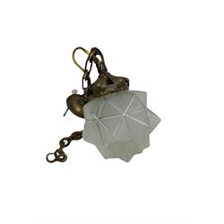 Art Deco style brass pendant light fitting with glass shade