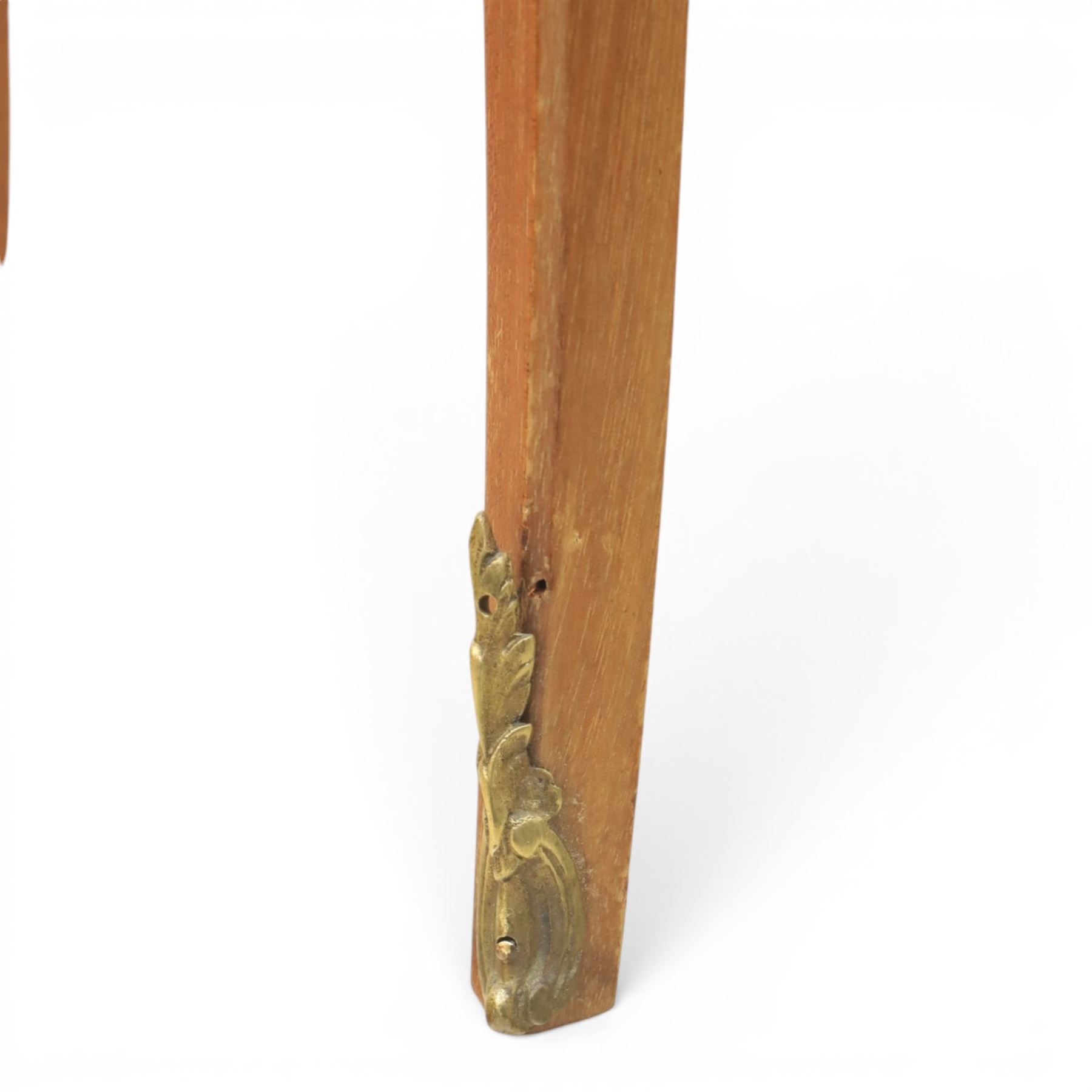 Louis XV style pair of kingwood bedside chests, each of serpentine outline with three parquetry drawers, gilt metal mounts and handles, raised on slender cabriole legs