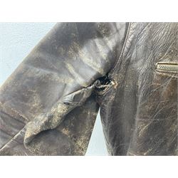 German Luftwaffe Hartmann leather jacket with tartan pocket linings, pocket zip pulls marked 'Eclair Bte.S.G.D.G.'