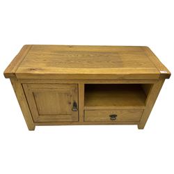 Light oak television stand with cupboard and drawer