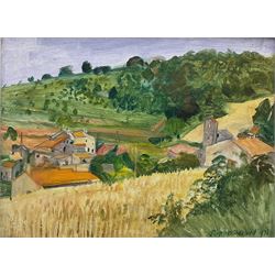 Rupert Norman Shephard (Australian 1909-1992): 'Cornfields - St. Croix a Lauze', oil on board signed and dated 1976, titled verso 29cm x 39cm 