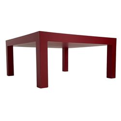 Heals - contemporary square coffee table, in pale red finish