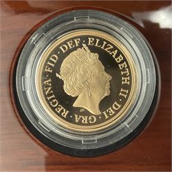 The Royal Mint United Kingdom 2022 gold proof piedfort sovereign coin, cased with certificate