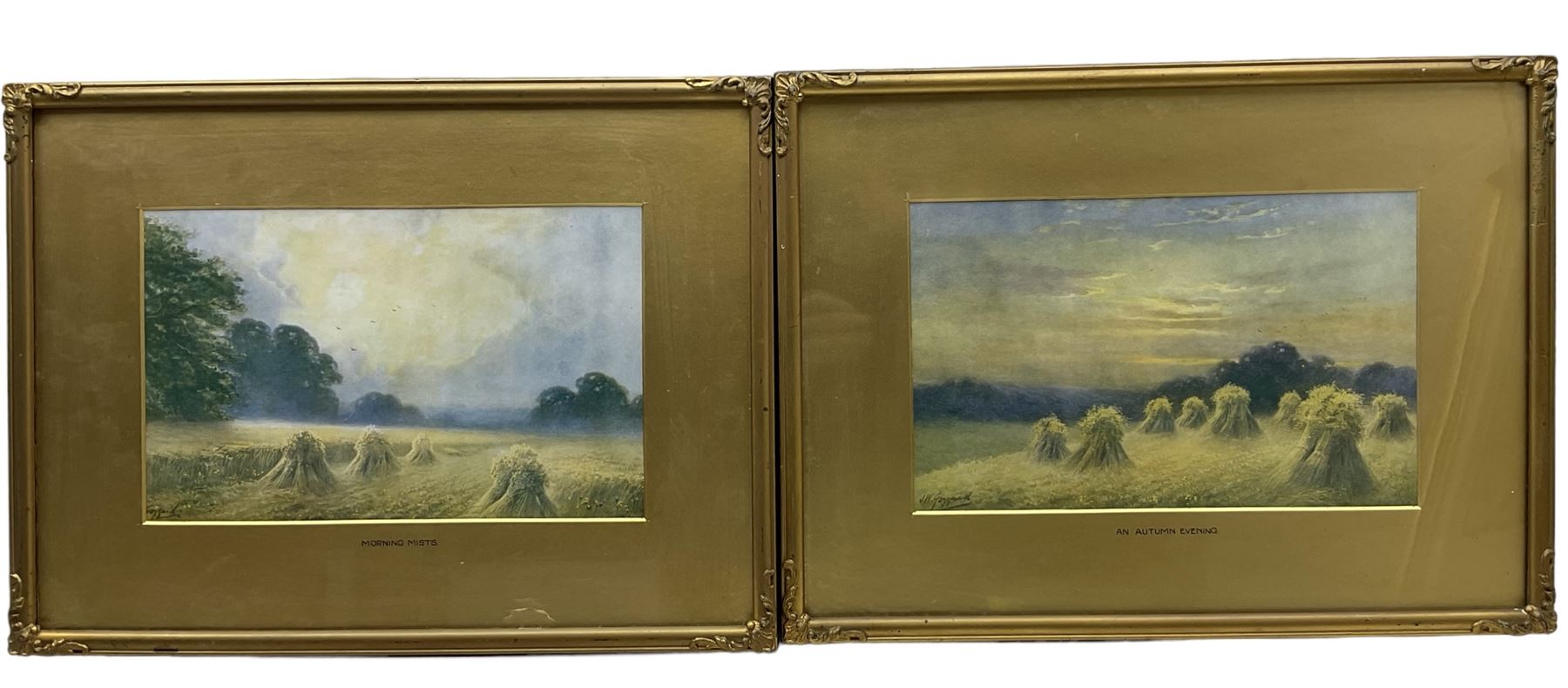 After James Walter Gozzard (British 1862-1926): 'Morning Mists' and 'An Autumn Evening', pair chromolithographs 16cm x 26cm (2)