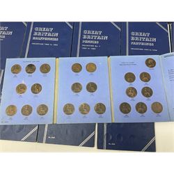 Fourteen part filled Whitman folders, including farthings, halfpennies, pennies and sixpences