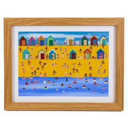 Gordon Barker (British 1960-): 'On the Beach on a Hot Summers Day', acrylic on paper signed, titled verso 24cm x 34cm