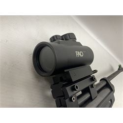 Crosman Model 2250B .22 cal. CO2 rifle, with PAO red dot sight and skeleton stock, serial no.221B76447, L77.5cm overall  NB: AGE RESTRICTIONS APPLY TO THE PURCHASE OF AIR WEAPONS.