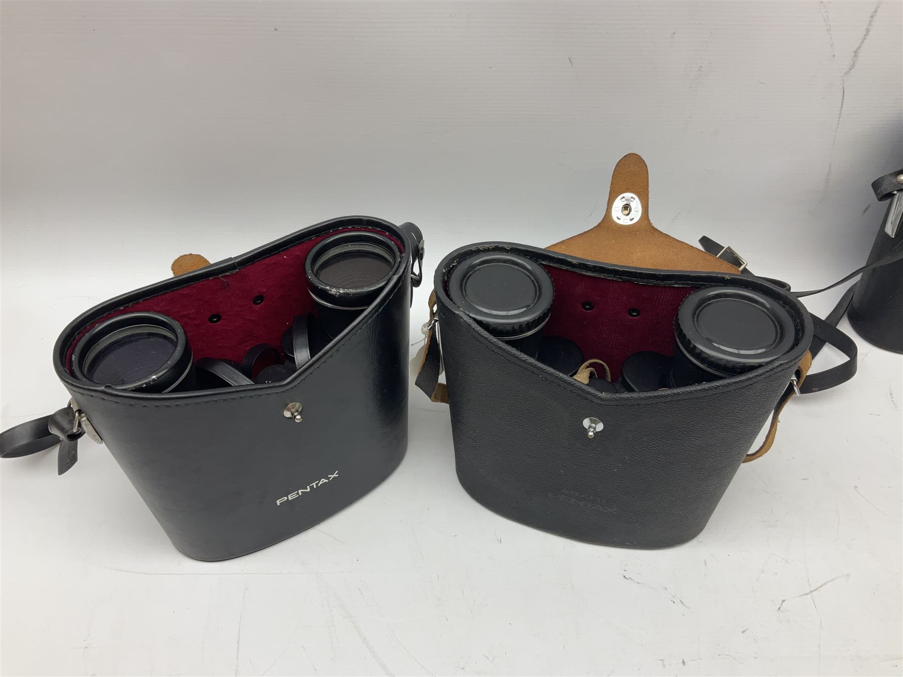 Six cased pairs of Pentax binoculars, comprising 10x50 Field, no. 604, Asahi 7x50, Asahi 10x50, Asahi 8x40, Asahi 16x50,  Asahi 10x50 No. 62611