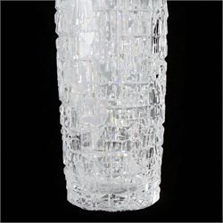 Vladimir Zahour; cut glass vase of cylindrical form, signed beneath, H35cm 