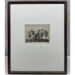 Edmund Blampied (British 1886-1966): 'Gathering Turnips', drypoint etching signed in pencil 12cm x 17cm 