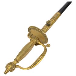 Victorian court sword, with etched blade signed 'Anderson St James's London', gilt brass hilt and black leather scabbard with gilt brass mounts