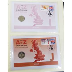 Queen Elizabeth II United Kingdom 2019 A-Z ten pence coin cover collection, housed in a ring-binder folder