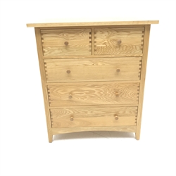 Solid ash chest, two short and three long drawers, tapering stile supports, W89cm, H102cm, D52cm
