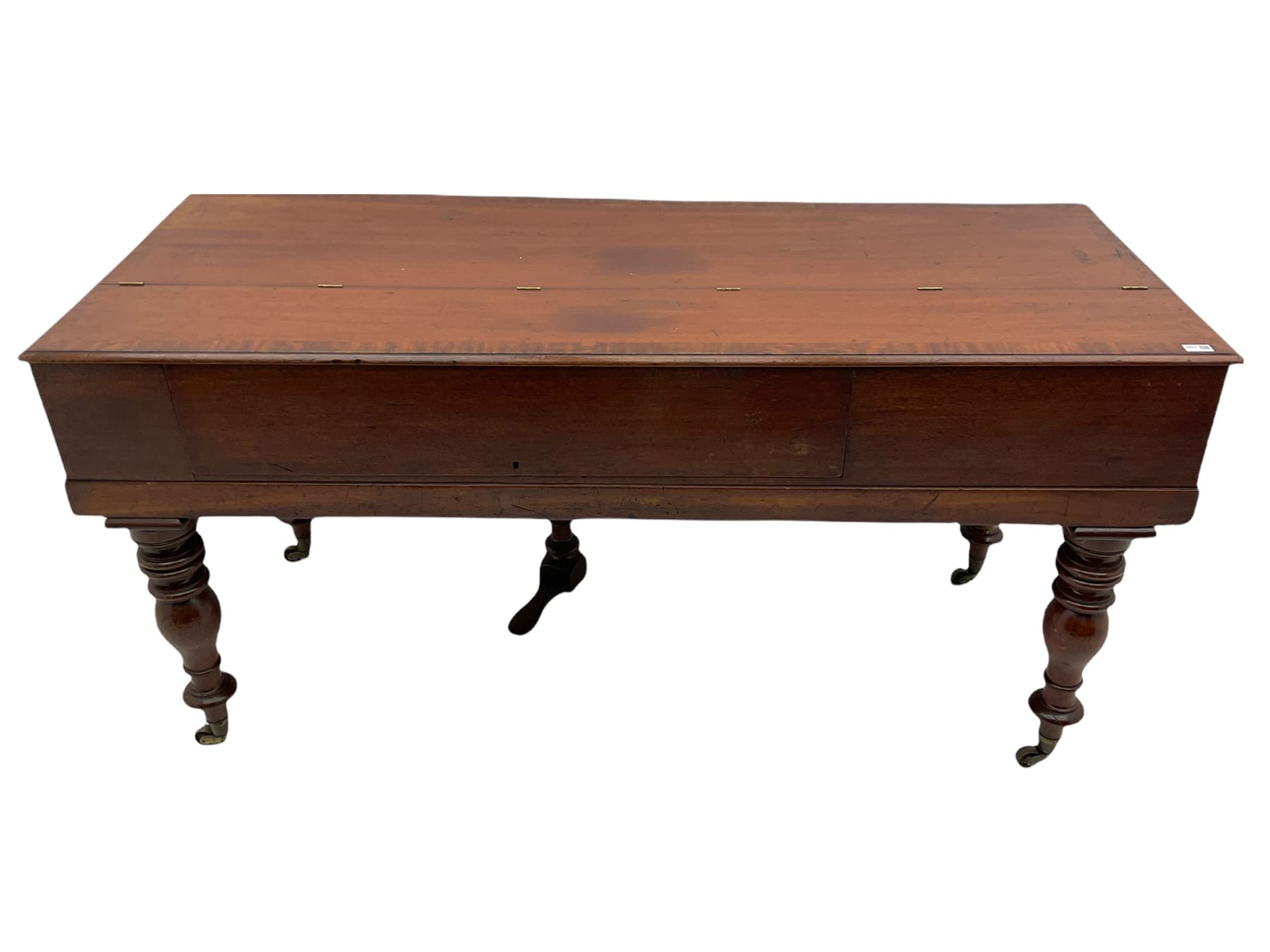 Collard & Collard - early 19th century mahogany square piano, hinged and retractable keyboard cover and lid, turned legs on brass castors