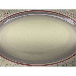 Clarice Cliff Biarritz part dinner set, circa 1930, for Royal Staffordshire, of rectangular form, decorated with bluebells, to include one serving plate, six dinner plates, three side plates, etc, printed mark beneath with reg no 784849 (17)