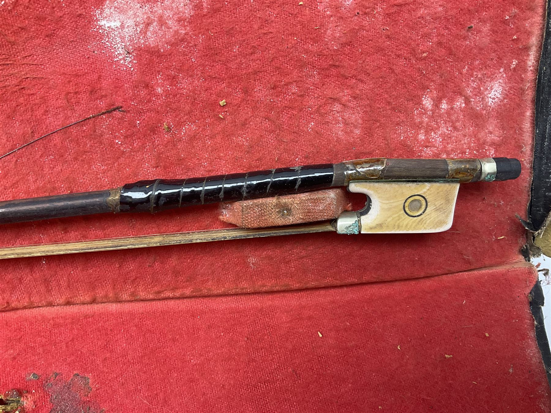 Chinese Parrot violin with 35.5cm two-piece back; L59.5cm in carrying case; and early 20th century German violin for restoration; bears label 'Antonius Stradivarius Faciebat Anno 1730'; cased with bow (2)