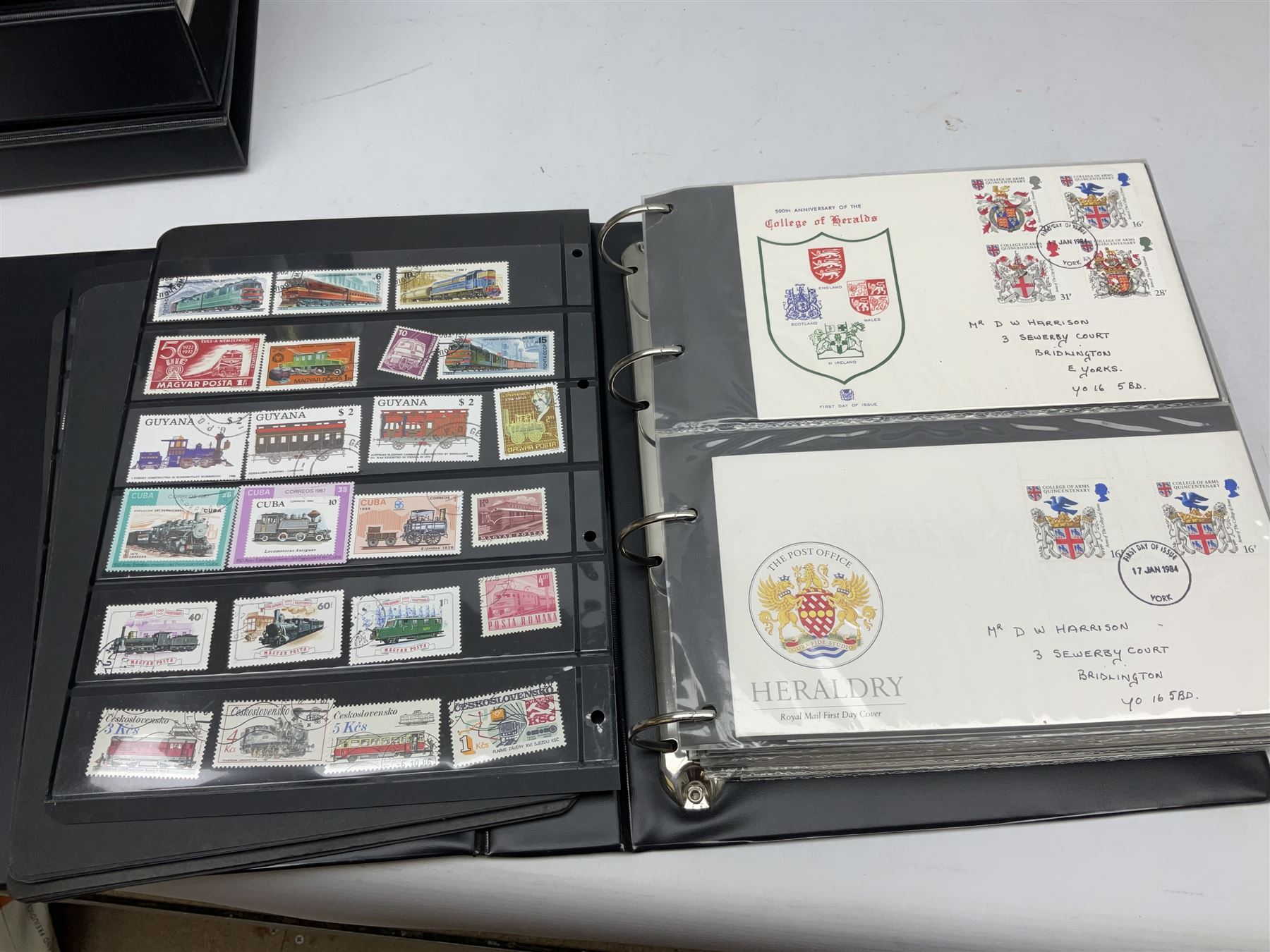 Stamps including first day covers, Royal Mail PHQ cards, Australia, Germany, Canada, Cyprus, Ceylon, Falkland Islands, France etc, housed in various albums, in one box