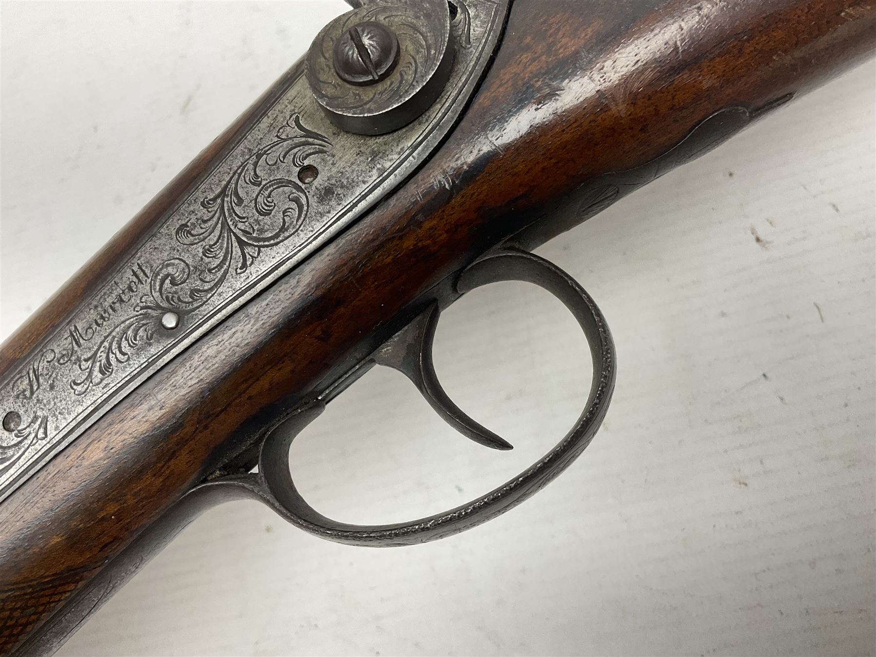 19th century W. Murcott of London 12-bore single barrel back-action percussion 'cripple stopper' sporting gun, with 58.5cm(23