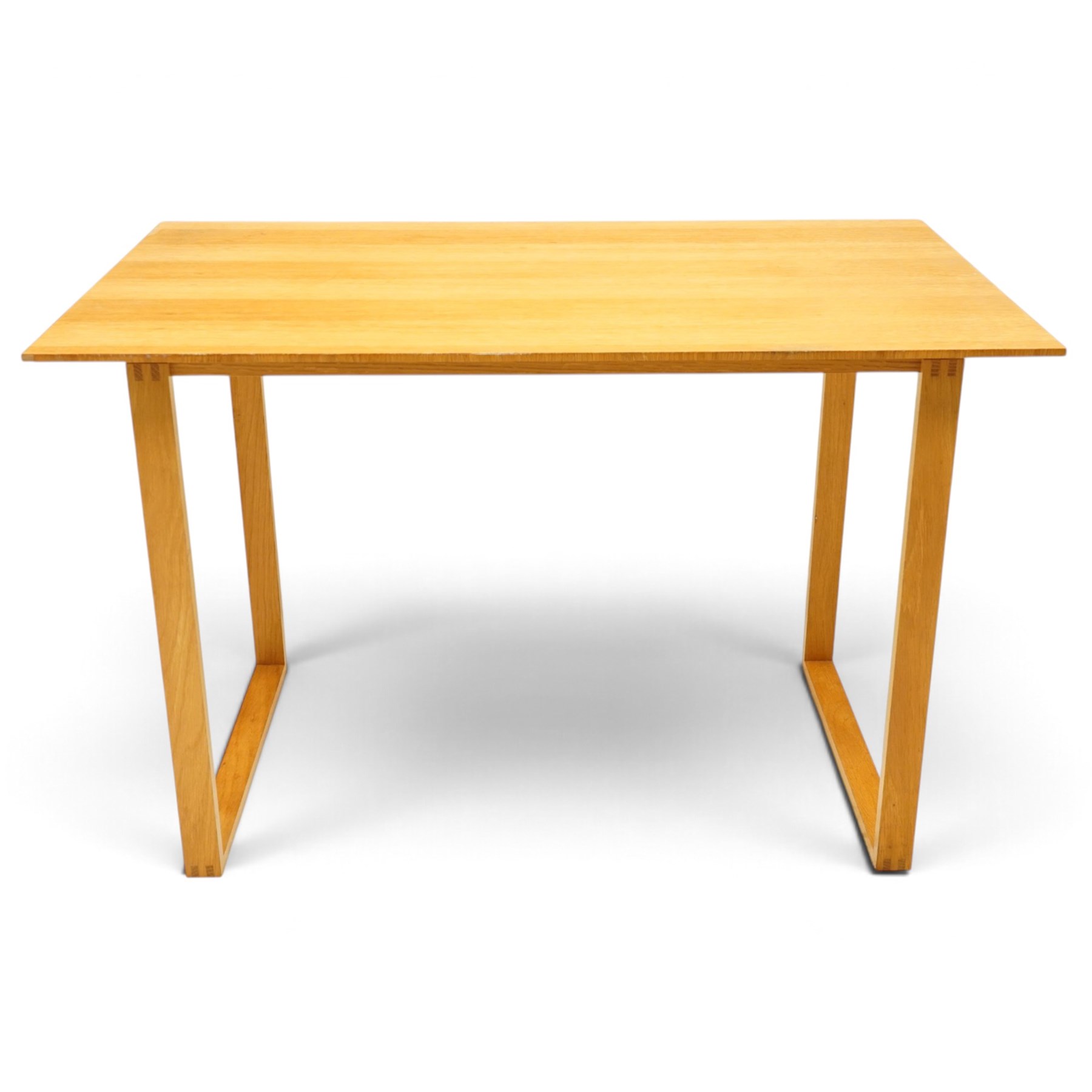 Samuel Chan Alba for Channels of Chelsea - golden oak writing table or desk, rectangular top raised on rectangular end supports