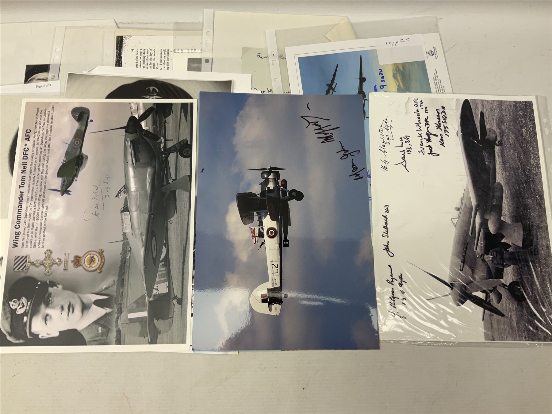 76 Squadron - small archive of photographs, signatures etc; signed copy of Conversations with a Rear gunner by Tony Winser; and collection of signatures of WW2 pilots and aircrew, some original but most facsimile/copies, including Lt. Col. W.A. Bishop VC, DSO, MC, DFC, Johnnie Johnson, Bomber Command etc