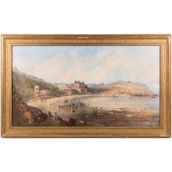 Paul Marny (French/British 1829-1914): Expansive View of Scarborough South Bay, watercolour signed 49cm x 90cm 
Provenance: from the collection of Mary McGill, the late wife of Tom Laughton CBE (1903-1984). Laughton was a Scarborough hotelier and avid art collector; the Laughton bequest forms an important part of the collection of Scarborough Art Gallery, and the present picture appears to be another version of the painting by Marny in the Laughton Bequest.