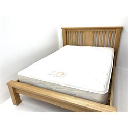 Light oak 4' 6'' bedstead with slatted headboard and 'Myer's Cameo' mattress