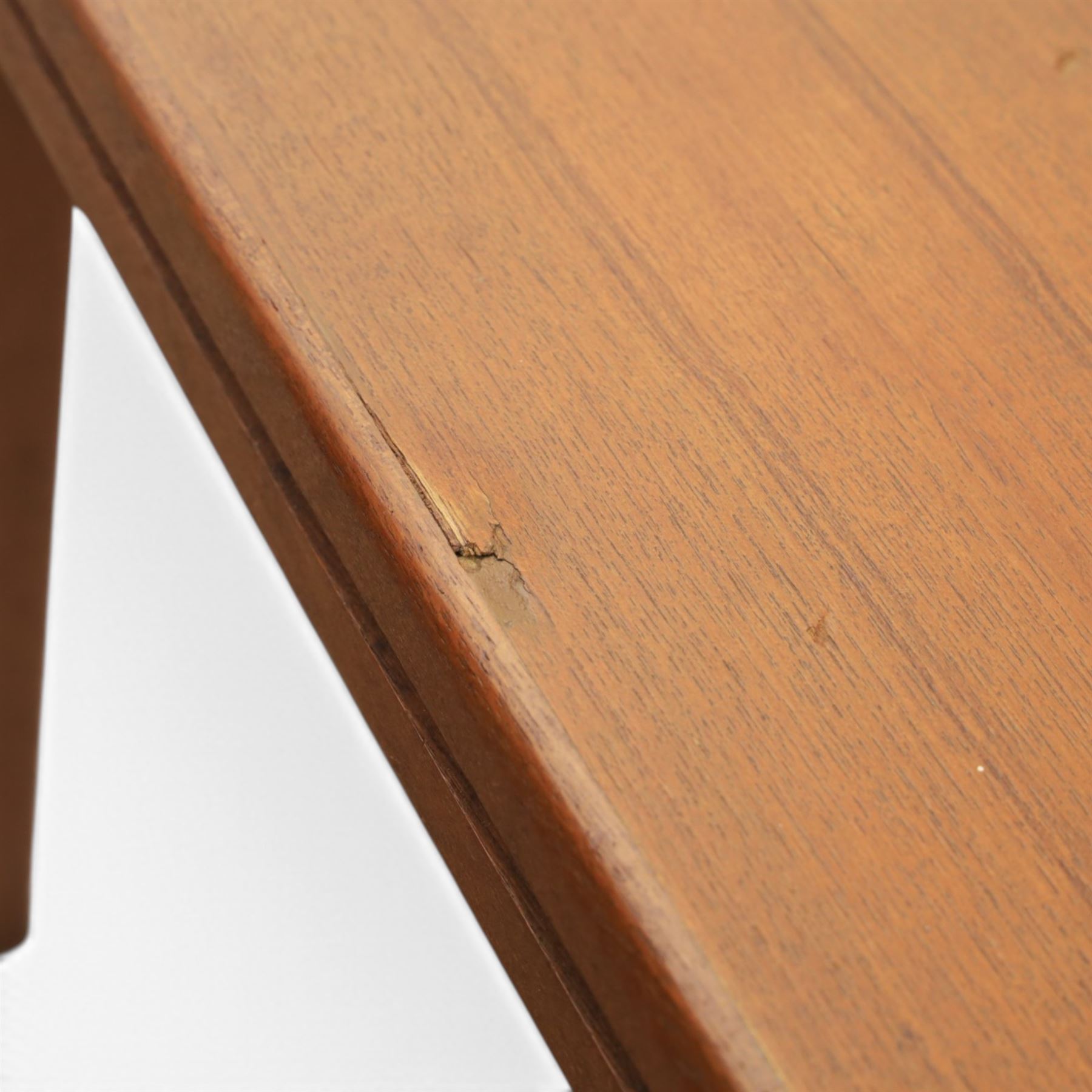A pair of Nathan 'Highback Carvers' and a 20th century nest of teak tables, (Tables W65cm, D38cm, H49cm)
(Carvers W57, H97)