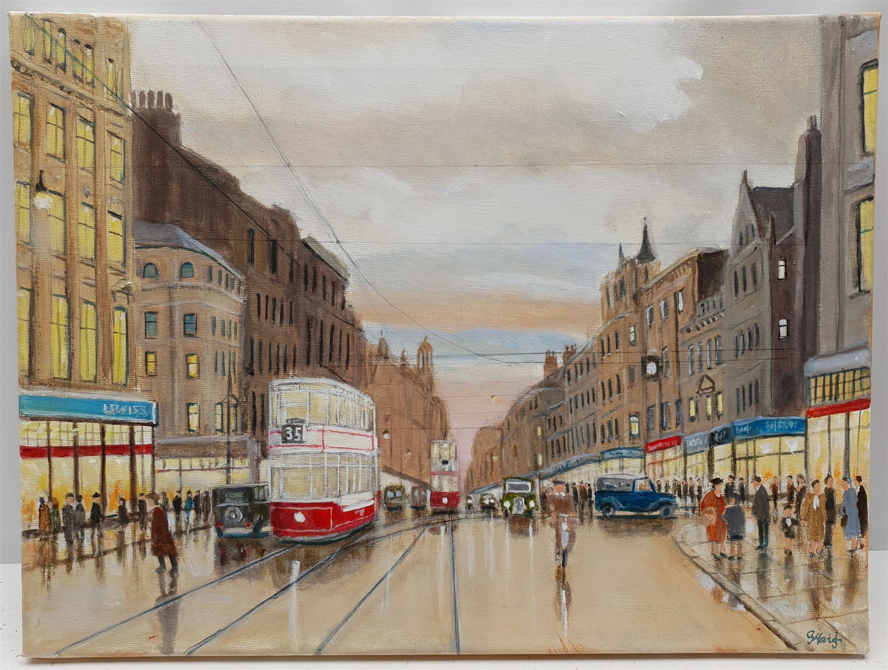 Gary Haigh (Northern British Contemporary): 'Market Street 1938', oil on canvas signed 30cm x 40cm (unframed)