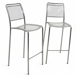 Pair of Italian Lucite and chrome high back stools, with clear moulded seats and backs supported by tubular chrome frames 