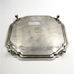  Edwardian silver salver on ball and claw feet by Pairpoint Brothers London 1906, D25cm, approx 25oz  