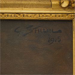 European School (Early 20th century): Half-Length Seated Portrait of Ellen Gustava Mathilda Weston (née af Klint) (Swedish 1860-?) wearing a Tiara and Gown, oil on canvas signed and dated 1915, labelled verso 90cm x 74cm
Notes: label verso reads: 'Ellen Gustava Mathilda Weston (born 1860 at Tunaberg) née af Klint, daughter of Eric Johan Gustaf af Klint and of Mary Stewart. She married Edward Weston, son of Arthur Henry Weston, born 1850 of Southampton.' The af Klint name is notably associated with the Swedish nobility and cultural legacy, including the abstract artist Hilma af Klint.