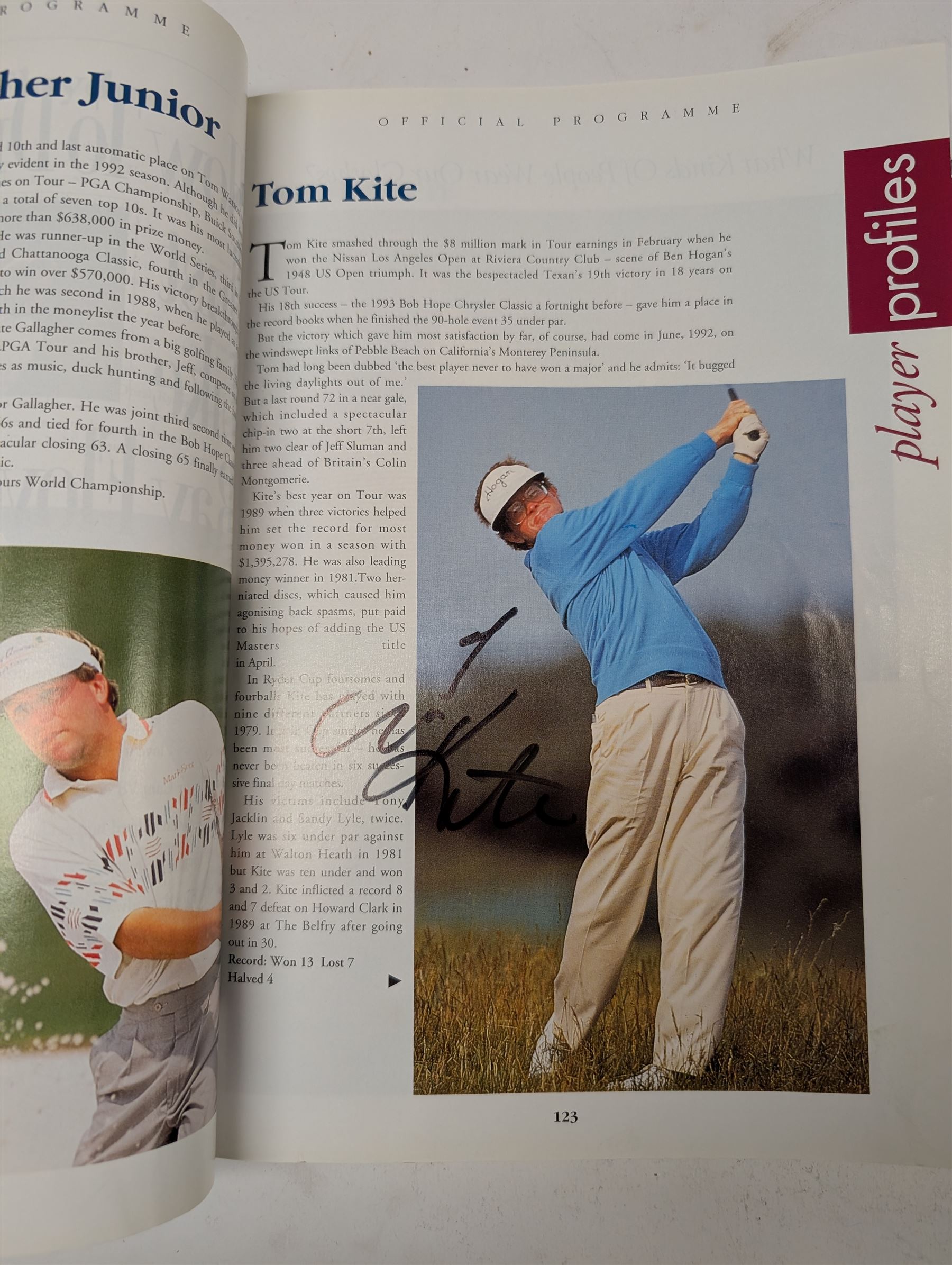 1993 Ryder Cup programme, signed by Nick Faldo, Payne Stewart, etc