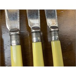 Quantity of silver plate, to include fish knives and forks with silver ferrules, halmarked, Coalport and Cutlass cased teaspoons, bowls, tankard, flatware etc, together with two wooden canteen cases, in two boxes 