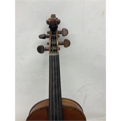 German violin c1900 with 36cm two-piece maple back and ribs and spruce top L59.5cm overall; and German violin c1890 with 36cm two-piece maple back and ribs and spruce top L59.5cm overall; both in carrying cases (2)