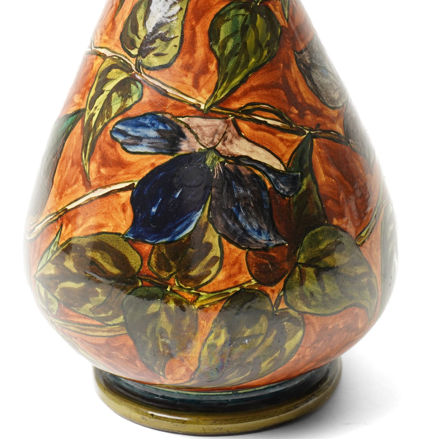 Doulton Lambeth Faience vase, painted profusely with flowers in typical colourway, attributed to Christina Wood, impressed marks and indistinct monogram to base, H25.5cm 