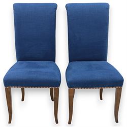Contemporary set of four blue high back upholstered dining chairs