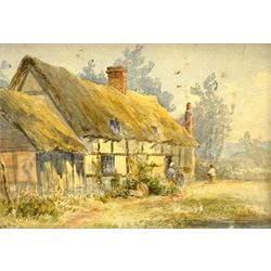 William Henry Hall (British 1812-1880): Rural Cottage, watercolour signed and dated '85, 11cm x 16cm; Alfred Durham: Village Scenes, pair watercolours signed and dated '06, 10cm x 23cm (3)
