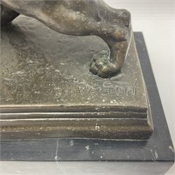 After Charles Valton, bronze, modelled as a lion, upon bronze plinth signed C H Valton, with foundry seal for J B Deposee, and black marble plinth base, overall H20cm L26cm