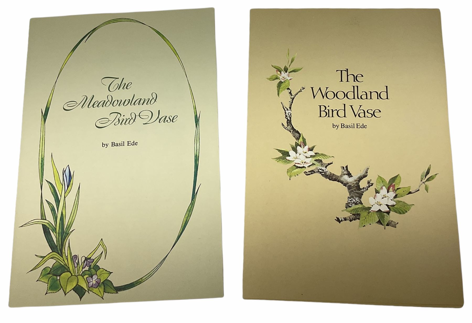 Pair of Franklin Porcelain ovoid vases, The Meadowland Bird Vase and The Woodland Bird Vase by Basile Ede H30cm, with wooden stands and certificates.