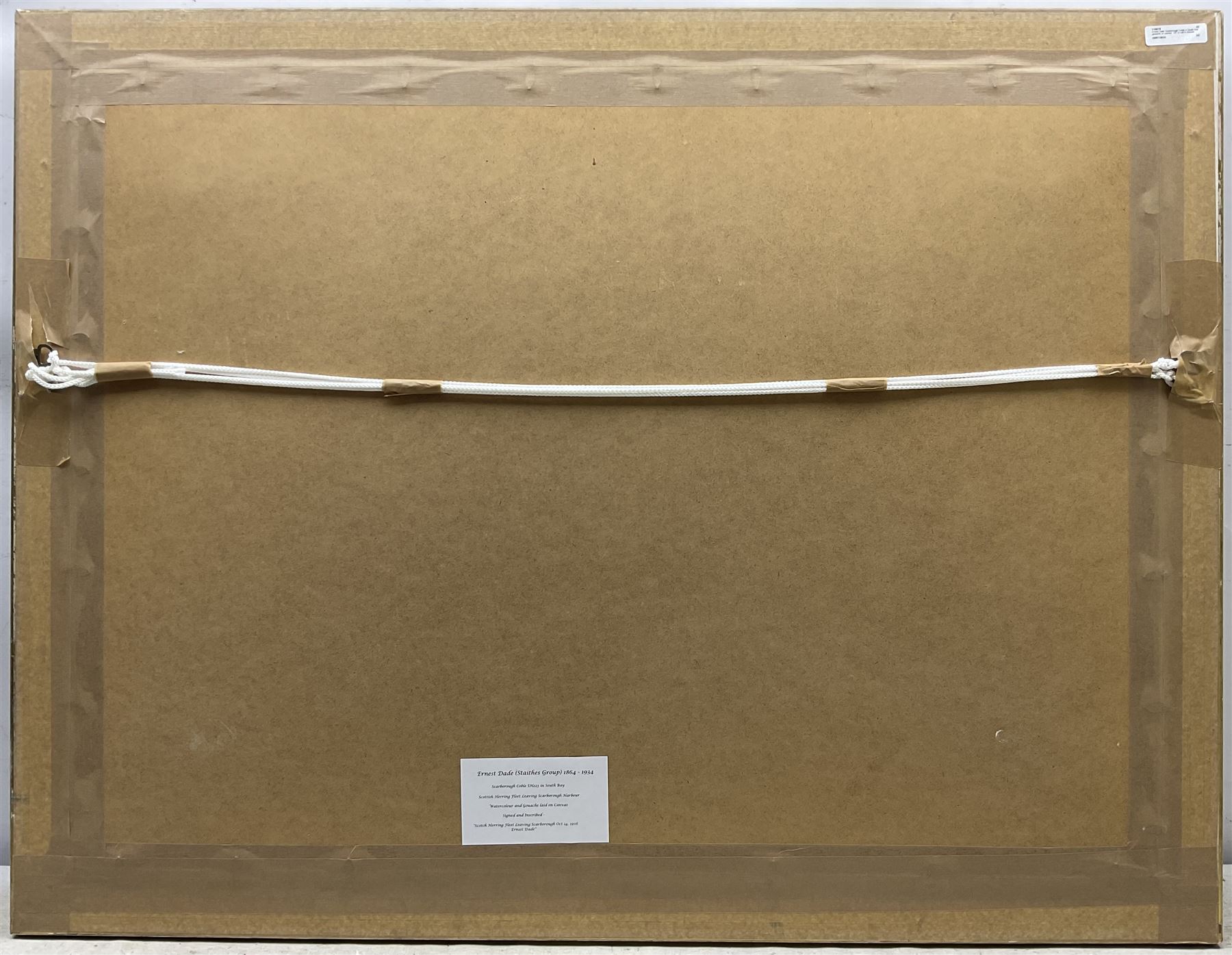 Ernest Dade (Staithes Group 1864-1935): 'Scotch Herring Fleet Leaving Scarborough', watercolour laid on to canvas signed titled and dated Oct 14 1907, 49cm x 75cm