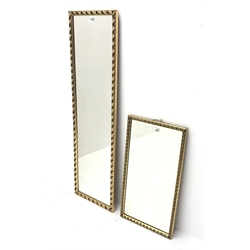  Rectangular gilt framed mirror (W33cm, H118cm) and another similar mirror (W34cm, H65cm) (2)  