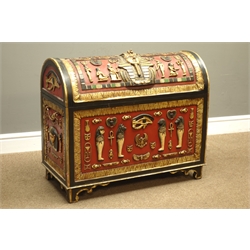 Egyptian dome top chest decorated with hieroglyphics and ancient Egyptian motifs, H80cm, H57cm, D40cm  