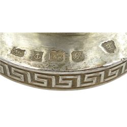 Modern Guild of Hull Silversmiths silver ewer, of tapering cylindrical form with waisted neck and C handle, upon a circular foot with key fret border, hallmarked J & K R, Birmingham 1990, also marked with the three crowns mark of the Guild of Hull Silversmiths, H20cm, approximate weight 7.16 ozt (223 grams)

Abraham Barachin was the last Hull silversmith to use the Hull mark of three ducal coronets in around 1706. 
However in 1983 the Assay Offices of Great Britain and the City of Kingston upon Hull granted the Guild of Hull Silversmiths permission to use the City's Coat of Arms as an additional mark on pieces they produced. 