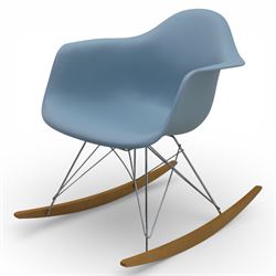 Vitra - RAR rocking chair, moulded plastic shell in ice grey with integrated arms, raised on chrome wire supports with stained wooden rocking runners