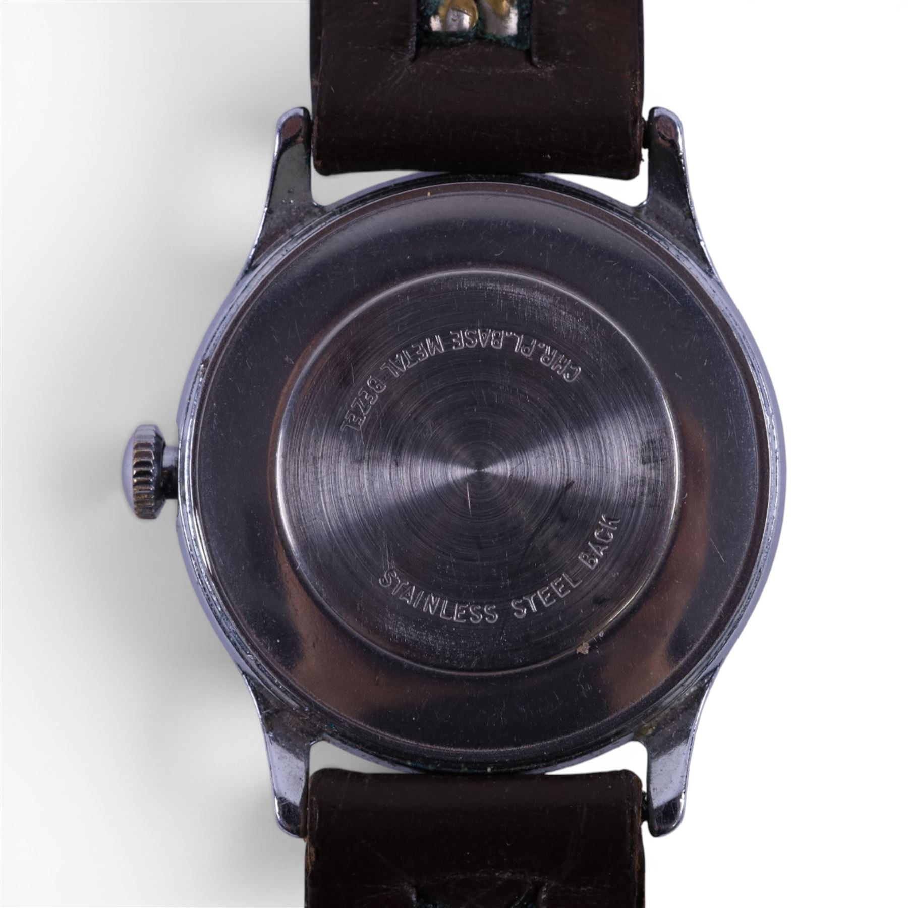 Walt Disney Production 'Mickey Mouse' stainless steel gentleman's manual wind wristwatch, on brown leather strap