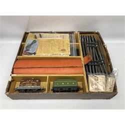 Hornby '0' gauge - three-rail electric train set with LNER Riviera Blue 4-4-2 locomotive 'Flying Scotsman' No.4472 and No.3 tender, No.2 Special Pullman Coach 'Loraine', No.2 Special Pullman Composite Coach 'Verona', goods wagon with Furniture Removals container, boxed Circuit Breaker, two boxes of Connecting Plates, boxed Terminal Connecting Plate and quantity of track; boxed with paperwork; together with Breakdown Van and Crane and Transformer No.T20A; both boxed